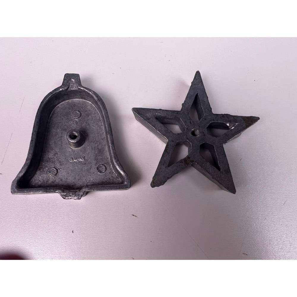 Vintage Japan Cast Metal Rosette Iron Molds Bell and Star Shapes Set of 2 Silver